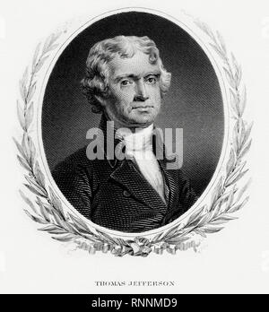 Graviert BEP Porträt des US-Präsidenten Thomas Jefferson Stockfoto