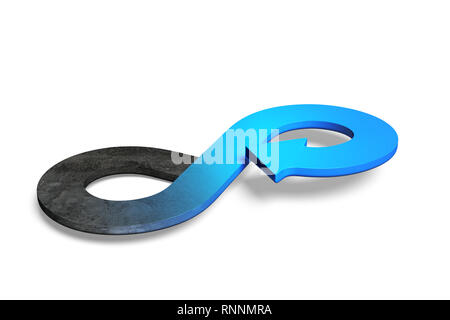 Kreislaufwirtschaft Konzept. Pfeil infinity Symbol auf weißem, 3D-Rendering isoliert. Stockfoto