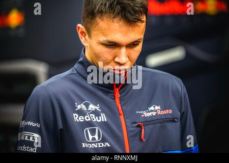 Barcelona, Spanien. 19. Februar, 2019: PIERRE GASLY (FRA) von Team Red Bull im Fahrerlager gesehen wird, während am zweiten Tag der Formel-1-winter Prüfung am Circuit de Catalunya Stockfoto