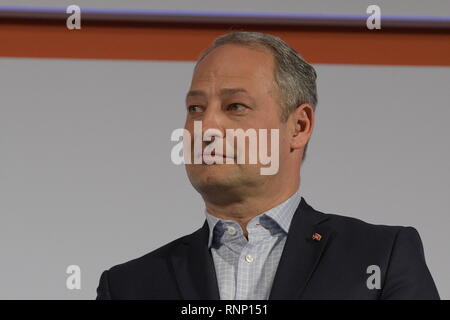 Wien, Österreich. 19. Februar 2019. Zusammen sind wir Wien. Gemeinsam sind wir Europa. - Wien als Sozialhauptstadt Europas. Das Bild zeigt den Top-Kandidaten Andreas Schieder Stockfoto