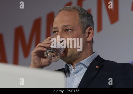 Wien, Österreich. 19. Februar 2019. Zusammen sind wir Wien. Gemeinsam sind wir Europa. - Wien als Sozialhauptstadt Europas. Das Bild zeigt den Top-Kandidaten Andreas Schieder Stockfoto