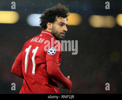 Anfield, Liverpool, Großbritannien. 19 Feb, 2019. UEFA Champions League Runde 16, Liverpool gegen Bayern München; Mohamed Salah von Liverpool Credit: Aktion plus Sport/Alamy leben Nachrichten Stockfoto