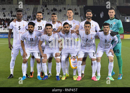 Doha, Katar. 19 Feb, 2019. Irans Saipa FC Spieler posieren für ein Foto des Teams vor dem AFC asiatische Champions League qualifikationsspiel zwischen Katar Al Rayyan SC und des Iran Saipa FC in Doha, der Hauptstadt von Katar, 19.02.2019. Credit: Nikku/Xinhua/Alamy leben Nachrichten Stockfoto