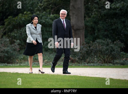 Berlin, Deutschland. 20 Feb, 2019. Präsident Frank-Walter Steinmeier begrüßt Salome Surabischwili, Präsident von Georgien, auf Schloss Bellevue. Quelle: Bernd von Jutrczenka/dpa/Alamy leben Nachrichten Stockfoto