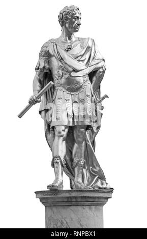 Die vergoldete Statue von König Charles ll in der Mitte der Abbildung des Royal Hospital Chelsea (für Ex-Soldaten), die er im Jahre 1682 gegründet. Stockfoto