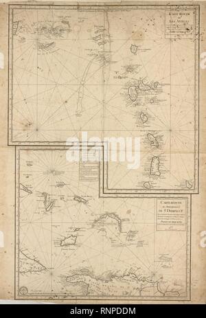 Carte réduite des îles Antillen, au Nord du 13 Mich. degré de Latitude. Stockfoto