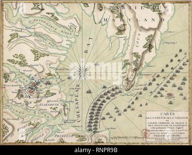 Carte de la Partie de la Virginie et de l'Armée combinée de France et des Etats-Unis d'In. Stockfoto