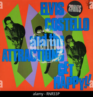 Elvis Costello und den Sehenswürdigkeiten erhalten Sie glücklich - Vintage Cover Album Stockfoto