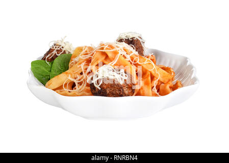 Isolierte Spaghetti und Frikadellen mit Käse Stockfoto