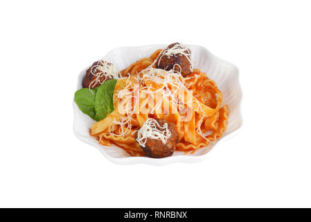Isolierte Draufsicht Spaghetti mit Fleischbällchen Stockfoto