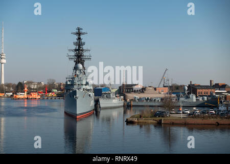 Alte Kriegsschiffe vor Anker im Museum. Wilhelmshaven. Niedersachsen. Deutschland Stockfoto