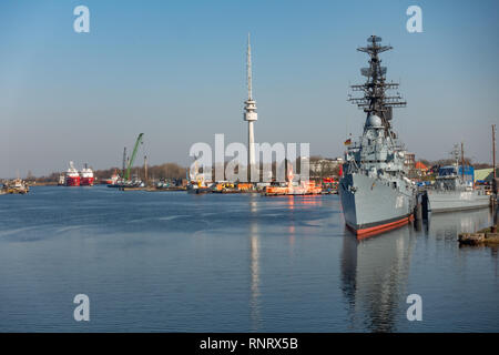 Alte Kriegsschiffe vor Anker im Museum. Wilhelmshaven. Niedersachsen. Deutschland Stockfoto