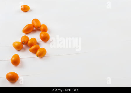 Frisch gepflückt Citrus organische Kumquats. Die genießbare Früchte ähnelt der Orangen in Farbe und Form aber ist viel kleiner mit ziemlich sauer. Stockfoto