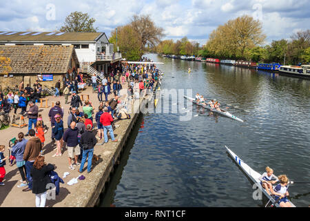 Eine Sportveranstaltung in Lea Ruderclub am Fluss Lea, Obere Clapton, London, UK Stockfoto