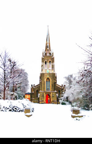 Weihnachten - Karte malerisches Bild von St. Michael Kirche im Schnee, im Süden Grove, Highgate, London, UK Stockfoto