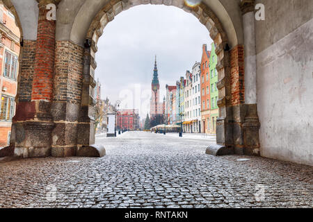 Rathaus von Danzig in Langen Markt Straße, Blick vom Grünen Tor. Stockfoto