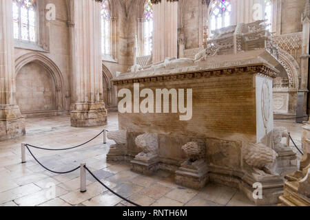 Batalha, Portugal. Der Gründer (Kapelle Capela do Fundador), Königliche Pantheon mit den Gräbern von König Johann I. von Portugal und Philippa von Lancaster Stockfoto