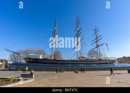 Querformat der Cutty Sark eine der weltweit am schnellsten Kaffee Scherer. Greenwich, London Stockfoto