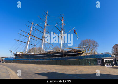 Querformat der Cutty Sark eine der weltweit am schnellsten Kaffee Scherer. Greenwich, London Stockfoto