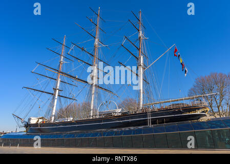 Querformat der Cutty Sark eine der weltweit am schnellsten Kaffee Scherer. Greenwich, London Stockfoto