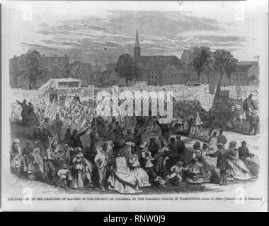 Feier der Abschaffung der Sklaverei in den Distrikt von Columbia durch die farbigen Menschen, in Washington, 19. April 1866 - gezeichnet von F. Dielman.