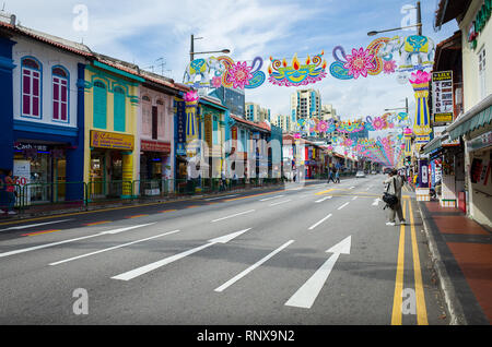 Bunte Diwali-fest Dekorationen auf Serangoon Road, Little India, Singapur Stockfoto