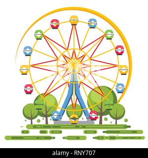 Riesenrad isoliert auf Weiss. Vector Illustration. Attraktion Symbol. Stock Vektor