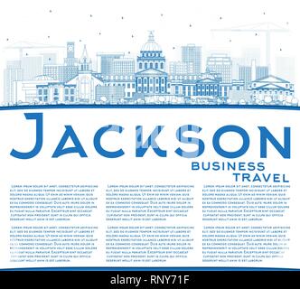 Umrisse Jackson Mississippi Skyline der Stadt mit blauen Gebäude und Kopieren. Vector Illustration. Tourismus Konzept mit historischer Architektur. Stock Vektor