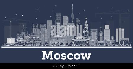 Umrisse Moskau Russland Skyline der Stadt mit weißen Gebäuden. Vector Illustration. Business Travel und Tourismus Abbildung mit moderner Architektur. Stock Vektor