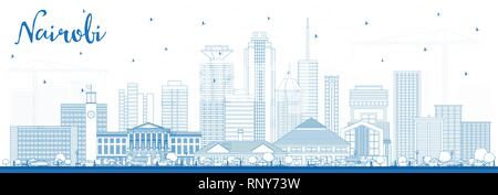 Umrisse Nairobi Kenia Skyline der Stadt mit blauen Gebäude. Vector Illustration. Business Travel und Konzept mit moderner Architektur. Stock Vektor