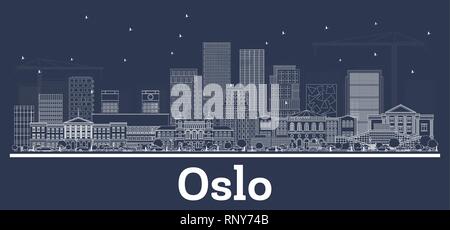 Umrisse Oslo Norwegen Skyline der Stadt mit weißen Gebäuden. Vector Illustration. Business Travel und Tourismus Konzept mit moderner Architektur. Stock Vektor