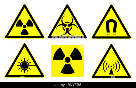 Satz von offiziellen internationalen Gefahrenwarnzeichen Stockfoto
