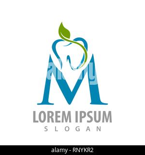 Abstrakte Zahn Blätter mit M schreiben logo Konzept Design. Symbol grafische Vorlage element Stock Vektor
