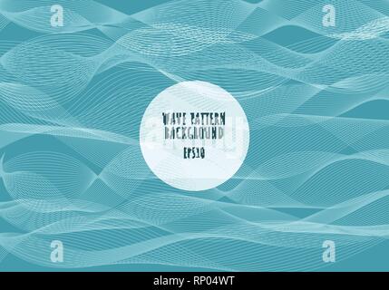 Abstract Meer weiße Linien wellen Muster auf blauem Hintergrund. Wellenförmige Streifen, rauhe Oberfläche. Vector Illustration Stock Vektor