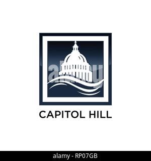 Capitol Building Logo. Regierung Symbol. Premium Design. Vektor dünne Linie Symbol auf weißem Hintergrund Stock Vektor