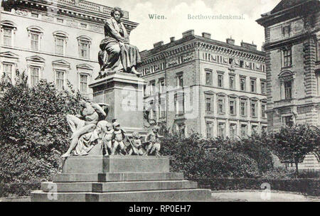 Denkmal für Beethoven in Wien. Postkarte des frühen 20. Jahrhunderts. Stockfoto