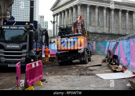 West Midlands Metro Straßenbahn Erweiterung Website, Victoria Square, Birmingham, Großbritannien Stockfoto