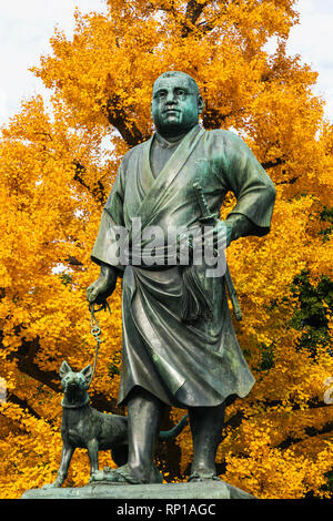 Japan, Honshu, Tokio, Hibiya, Ueno Park, Statue von Saigo Takamori (1827-1877), Militär und Politiker Stockfoto