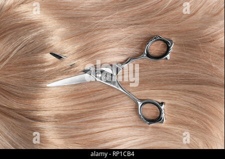 Schneiden Sie eine lange Gerade blonde Haare Stockfoto