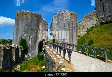 Corfe Castle Schloss, Swanage, Isle of Purbeck, Dorset, Großbritannien Stockfoto