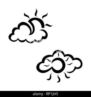 Bewölkt und sonnig Wetter Skizze Icon Set. Hand Wetter Icon Set erstellt. Wetter vektor Icon Set. Wetter Symbol auf weißem Hintergrund Stock Vektor