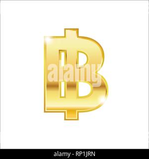 Golden baht Symbol isoliert web Vektor icon. Baht trendige 3D-Stil Vektor icon. Golden baht Währung Zeichen Stock Vektor