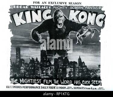 King Kong 1933 original version Fay Wray Edgar Wallace Merian C.Cooper, Ernest Schoedsack Willis O'Brien David O. Selznick herald Flyer für London Premiere zeigt Coliseum Theatre Charing Cross RKO Radio Pictures Stockfoto