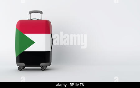 Reisekoffer mit der Flagge von Sudan. Urlaubsziel. 3D-Rendering Stockfoto