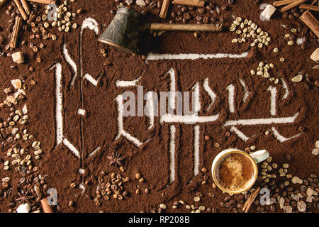 Kalligraphische Inschrift Kaffee Stockfoto