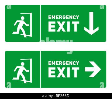 Vector Template Sicherheitsaufkleber - Notausgang Schilder mit Pfeilen Stock Vektor