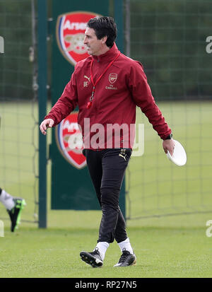 Arsenal manager Unai Emery während des Trainings in London Colney. Stockfoto