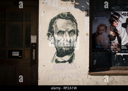 Abraham Lincoln, Schablonen auf eine Mauer in Berlin, Deutschland. Stockfoto
