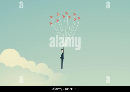 Minimalistischer Stil. vector Business Finance. Freiheit Konzept. Business Person fliegen mit Vögeln. Gefühl von Freiheit und Glück, über Gefahr und Dan Stock Vektor