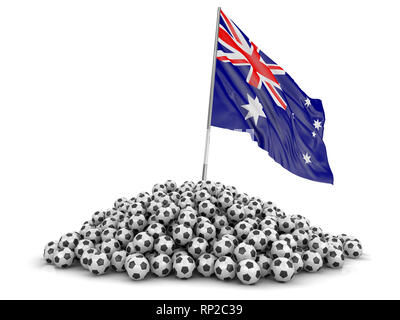 Stapel der Fußball Fußbälle und Flagge. Bild mit Freistellungspfad Stockfoto